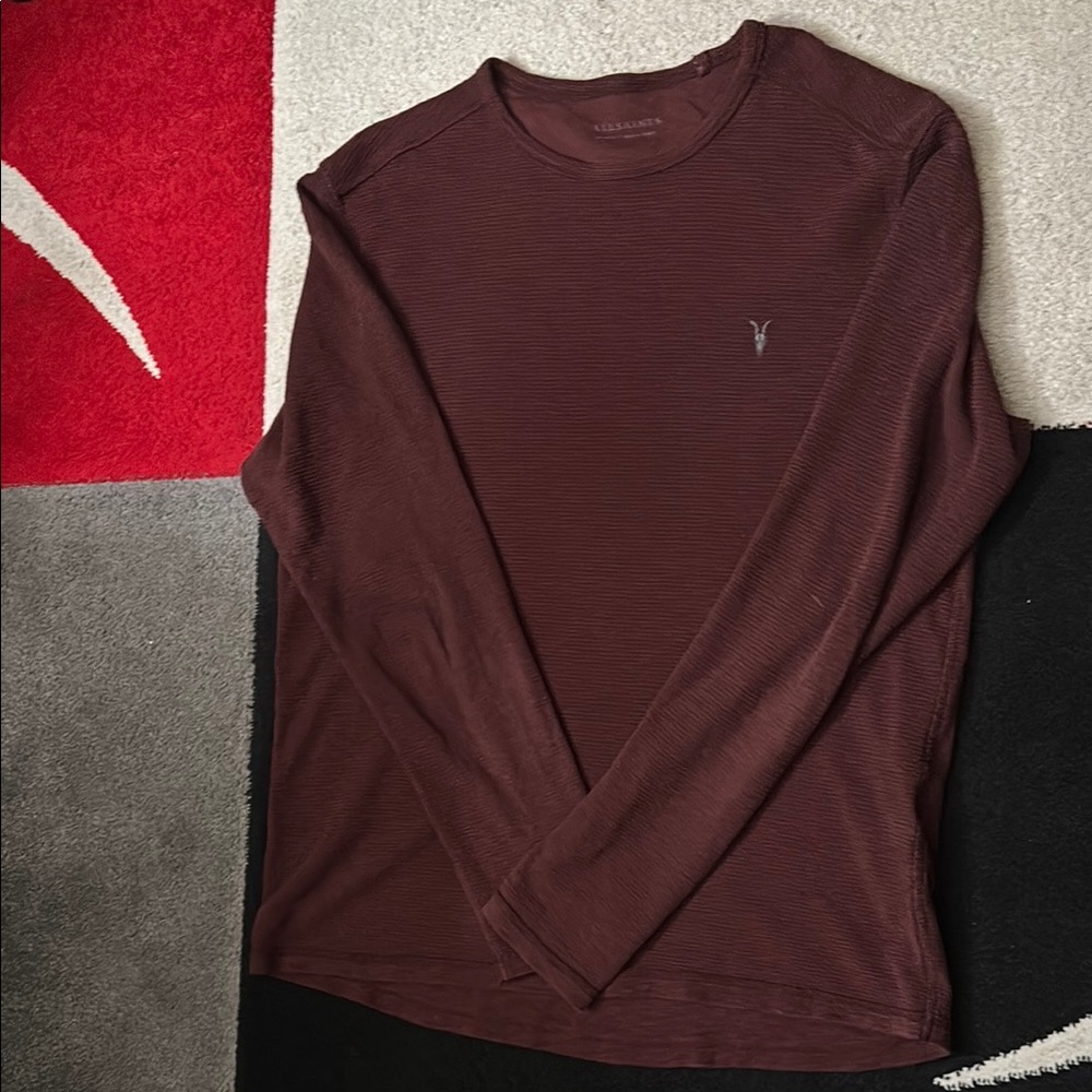 AllSaints Men's Burgundy Long Sleeve Shirt